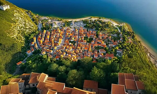 Scenic Aerial View of the Historic Croatian Town of Ston