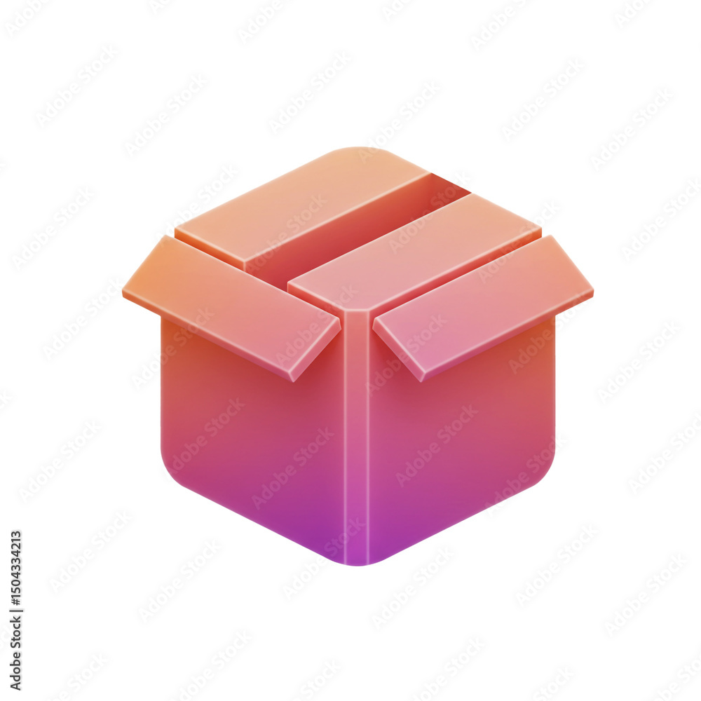 Poster dimensional render of a partially open box with an ombre effect, perfect for illustrating delivery s