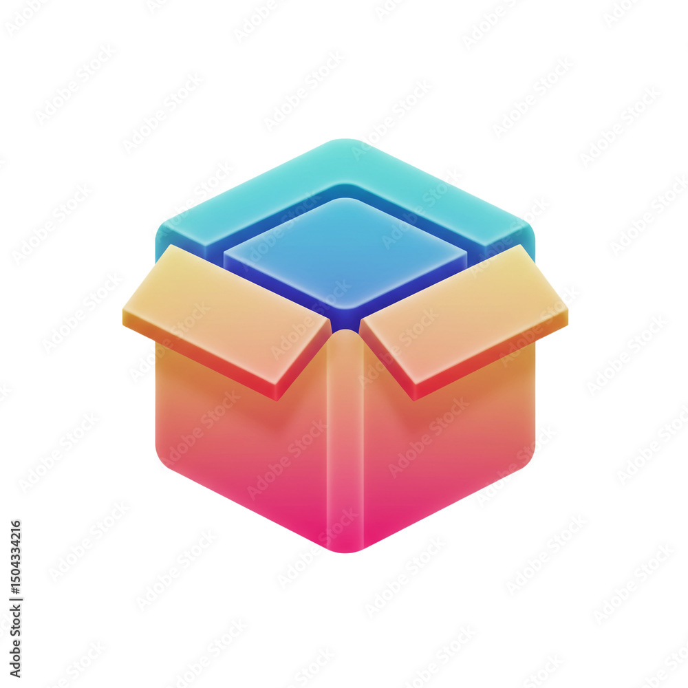 Poster vivid isometric open box icon with dynamic gradients for modern ui design and app development projec