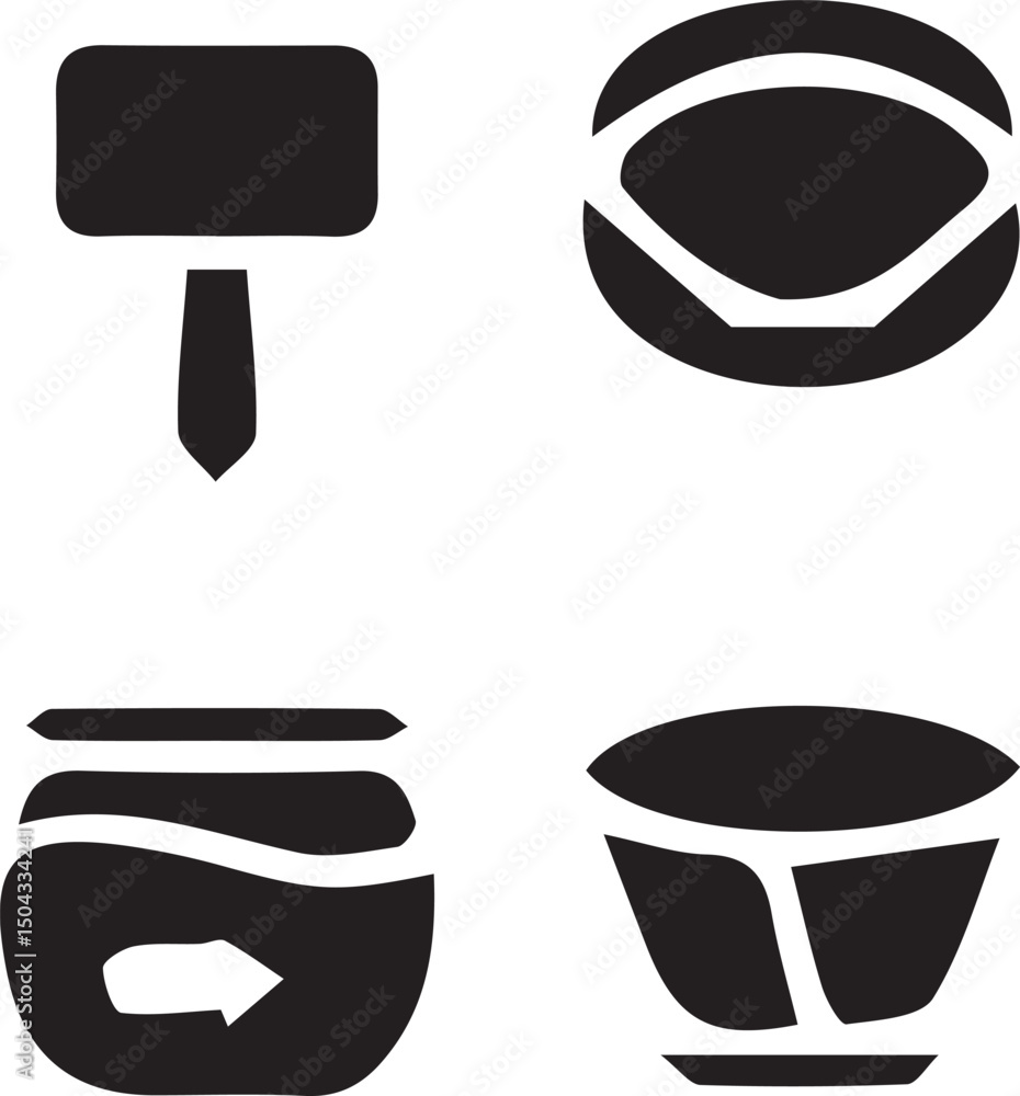 Poster conceptual icon set: an array of four illustrative icons, each meticulously crafted in a sleek, mini