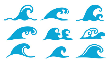 set of water waves vector illustration