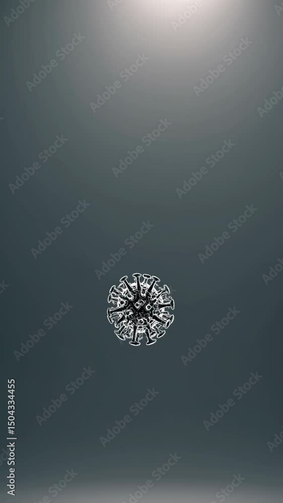 Poster aerial view of a single, intricate virus model on a gradient background, creating a minimalist and s