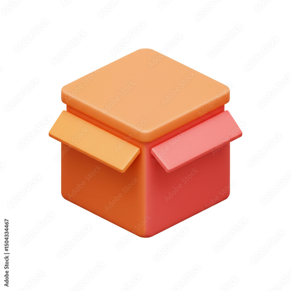 Poster open vibrant box design offering a glimpse inside a package with flaps revealing an inviting orange 