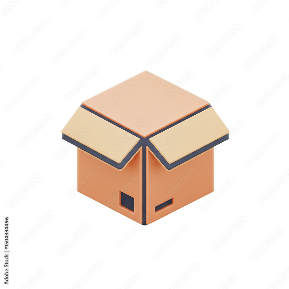 Poster stylized empty cardboard box illustration displaying shipping and delivery concept in a geometric ab