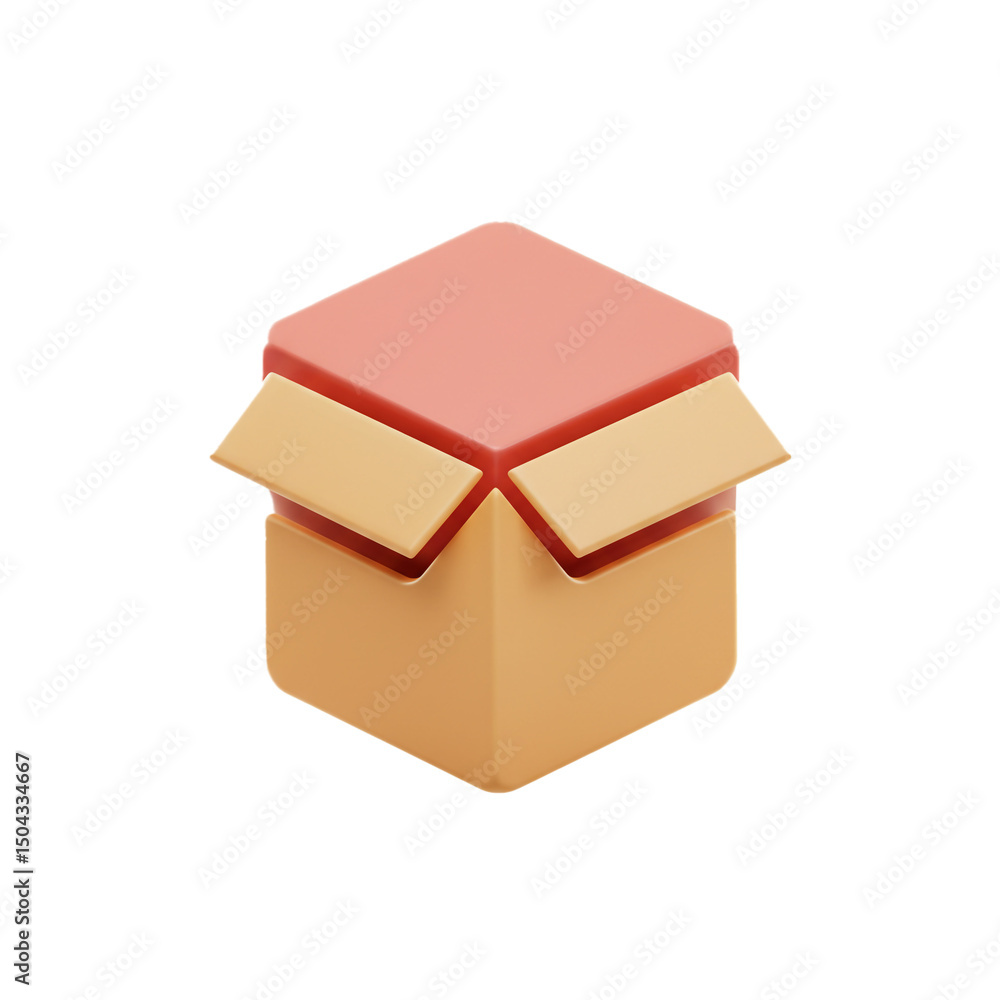 Poster conceptual 3d render depicting an unpacked container exhibiting a symbolic delivery box presentation