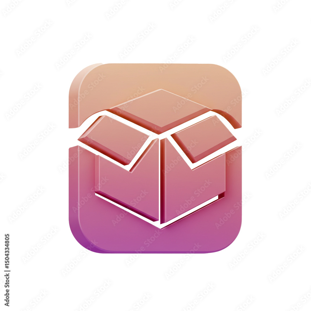 Poster modern 3d open box icon gradient design, a stylized rendering of unboxing, packaging, and delivery f