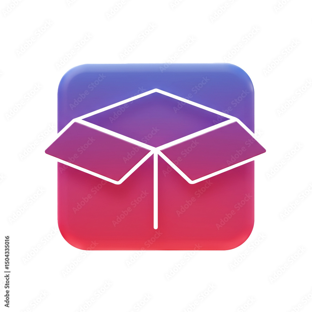 Poster gradient spectrum box icon: modern minimalist symbol for delivery, packaging, or openness with smoot