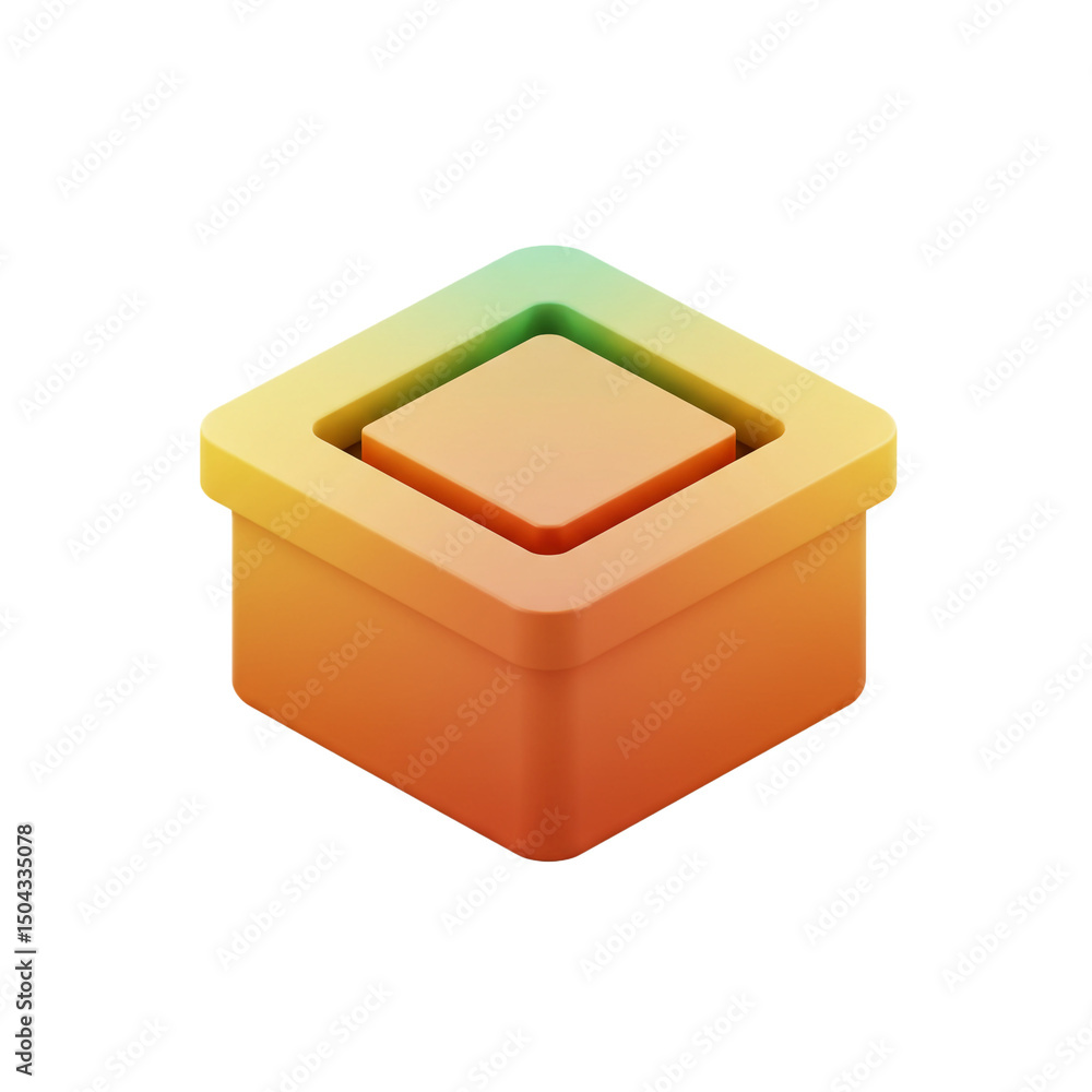 Poster vibrant 3d render: abstract isometric cube with gradient colors for modern design projects and creat
