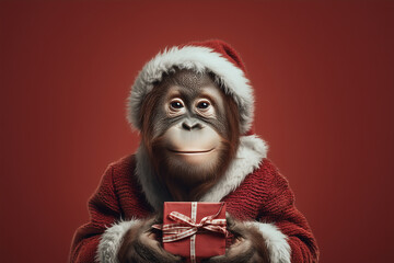 Joyful Orangutan Santa Suit Holding