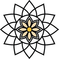 Fototapeta premium Floral Mandala Coloring Page – Black and White Abstract Art for Relaxation