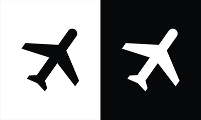 Fototapeta premium Minimalist black and white airplane icons in contrasting halves. Perfect for travel, aviation, flight booking, and transportation-related creative design projects.