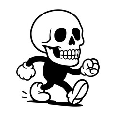Vector skeleton character. Cute retro hippie illustration from the 70s