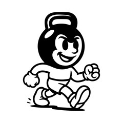 Vector cartoon dumbbell character. for tattoo, cute retro hippie illustration from the 70s