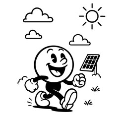 Vector happy character. Cute retro hippie illustration from the 70s