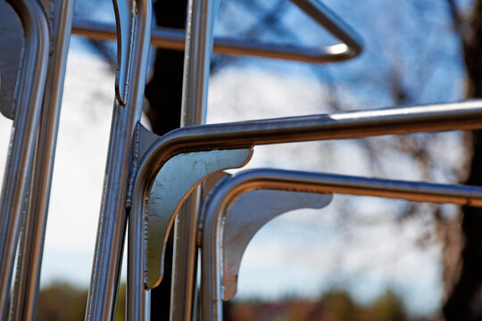Outdoor Fitness Equipment Metal Framework Close-Up
