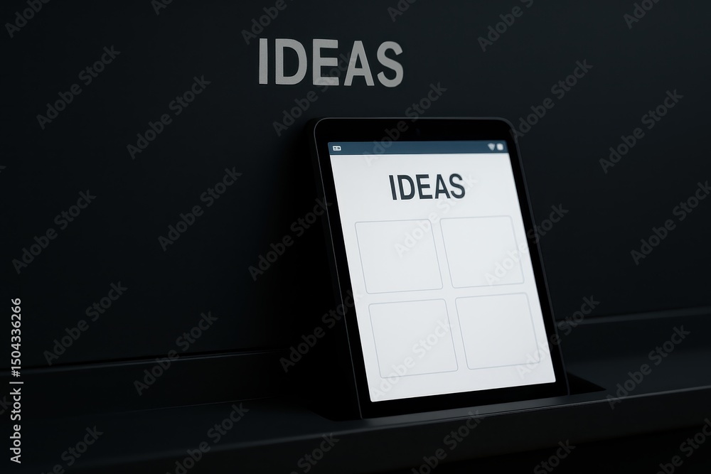 Poster abstract view of tablet on desk with empty idea space ready for creative thoughts and inspiration