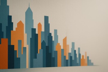 Obraz premium Abstract City Skyline Illustration in Blue and Orange Tones for Modern Design and Decoration