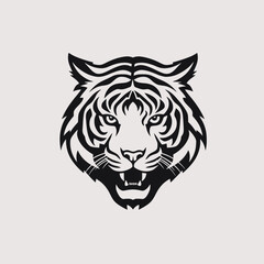 Obraz premium Tiger head vector illustration animal wildlife feline predator cat face design black white graphic art silhouette