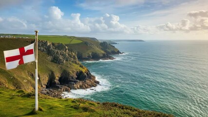 Coastal cliffs with flag of England - Powered by Adobe