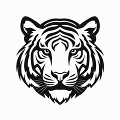 Tiger face head animal feline predator mammal wildlife bengal stripes black white vector illustration silhouette