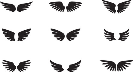Nine Decorative Angel Wings Illustrations with Different Styles and Transparent Background
