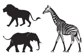 african safari animals silhouettes set with lion elephant and giraffe vector collection
