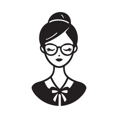 A stylish woman with glasses and a bun, depicted in a simple black and white illustration.