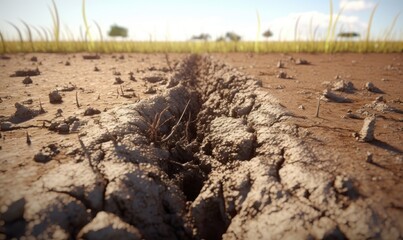 Frattura del terreno arido, siccit&agrave;, crepa nel suolo