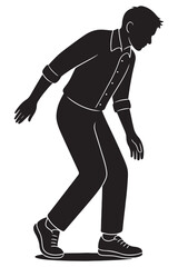 Silhouette of a man doing a moonwalk glide with one foot sliding backward, dancing silhouette