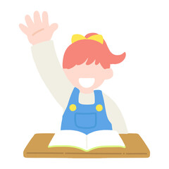 授業で手を挙げるこどものフラットなイラスト
