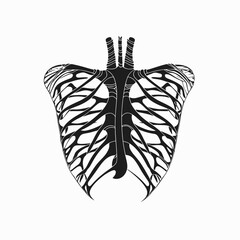 Ribcage skeleton anatomy bones human body medical illustration black and white design graphic art chest cage silhouette