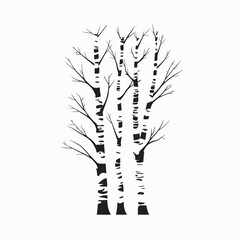 Birch tree trees forest woods woodland nature black white bare branches vector illustration design art silhouette
