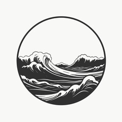 Ocean waves sea sky sun circle seascape nautical water nature coast marine graphic artistic design silhouette