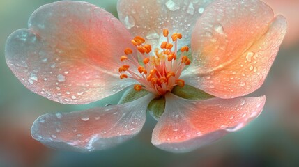 Fototapeta premium Delicate, peach-toned flower, water droplets