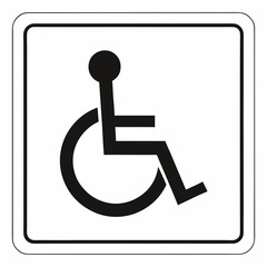 Black Wheelchair Silhouette in Square Border – Minimalist Road Sign Style on White Background