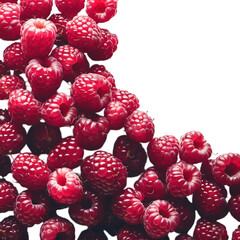 Fresh raspberries pile isolated on transparent background