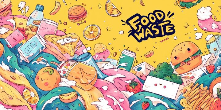 Spreco Alimentare: Illustrazione di Cibo e Bevande Sprecate
