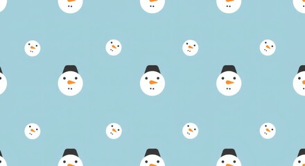 Minimalist Seamless Snowman With Carrot Nose Pattern Tiny Round Icons on Light Blue Background Flat Winter Holiday Design Digital Art Creative Vector Design