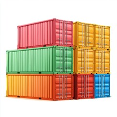 Fototapeta premium Cargo Containers Blank Mockup with logo and copy space isolated on white background. Shipping Containers Mockup. Industrial Cargo Box. Freight Container. Cargo Containers isolated on white.