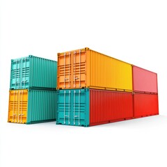 Fototapeta premium Cargo Containers Blank Mockup with logo and copy space isolated on white background. Shipping Containers Mockup. Industrial Cargo Box. Freight Container. Cargo Containers isolated on white.