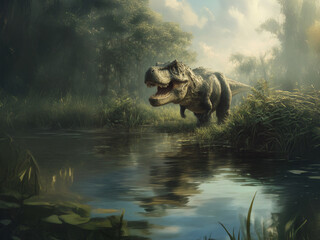 Tyrannosaurus, dinosaur living in lush jungle　　　