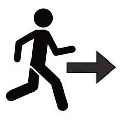 Black Stylized Running Figure with Right-Pointing Arrow – ISO 20712 Safety Sign on White Background