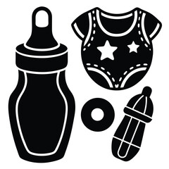 Adorable Baby Essentials Bottle, Onesie, and Teether Silhouettes