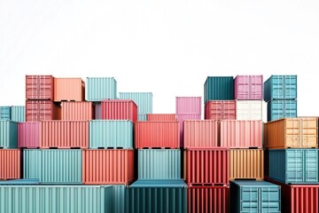 Obraz premium Cargo Containers Blank Mockup with logo and copy space isolated on white background. Shipping Containers Mockup. Industrial Cargo Box. Freight Container. Cargo Containers isolated on white.