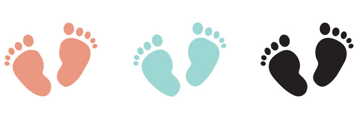 Baby footprints silhouette, Baby footprints simple flat vector Kids or baby feet and foot steps Fun vector footsteps icon for print. Love heart blue boy or pink girl sign on white back ground eps10