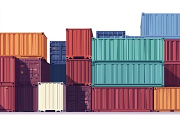 Fototapeta premium Cargo Containers Blank Mockup with logo and copy space isolated on white background. Shipping Containers Mockup. Industrial Cargo Box. Freight Container. Cargo Containers isolated on white.