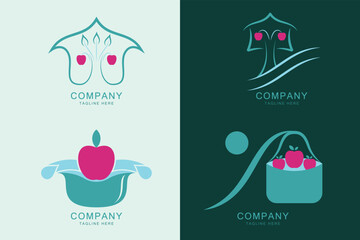 Vector set of organic farm company logo design. Natural food company brand logo with organic elements.