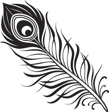 Black and White Stylized Peacock Feather Elegant Diagonal Line Art Design