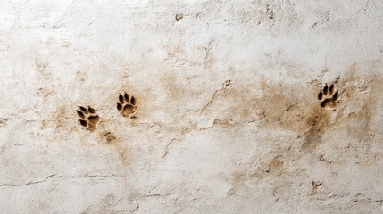 Curious animal footprints and stains on the wall showcase signs of playful pet exploration in a minimalist setting
