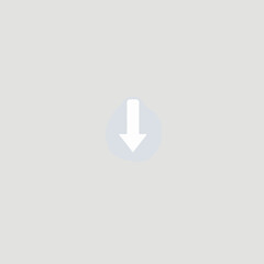 Simple downward arrow icon in light blue on soft gray background, copy space